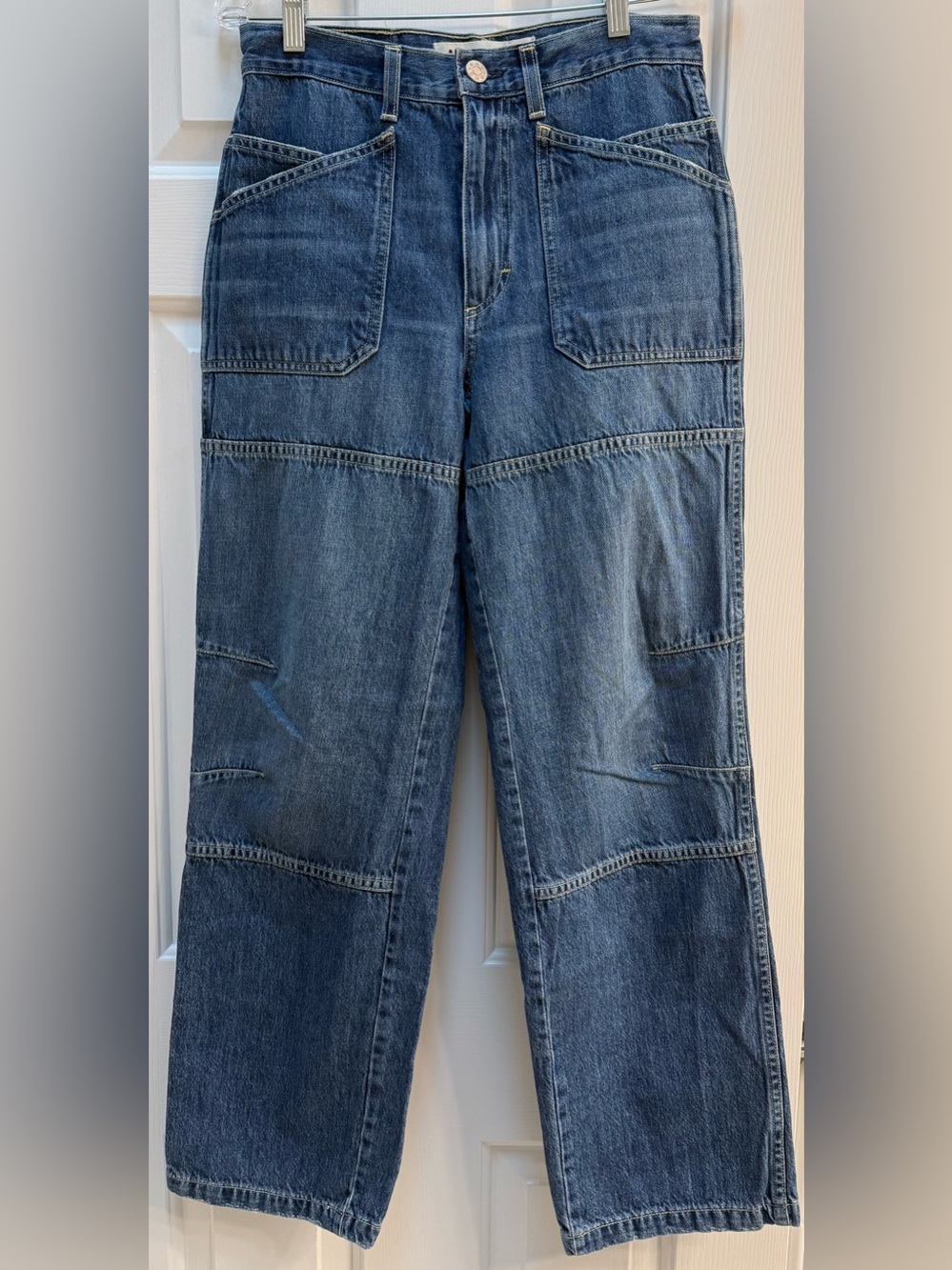 AMO Doris Utility Pant Relaxed Fit Medium Wash Jeans 100% Cotton Size 27
